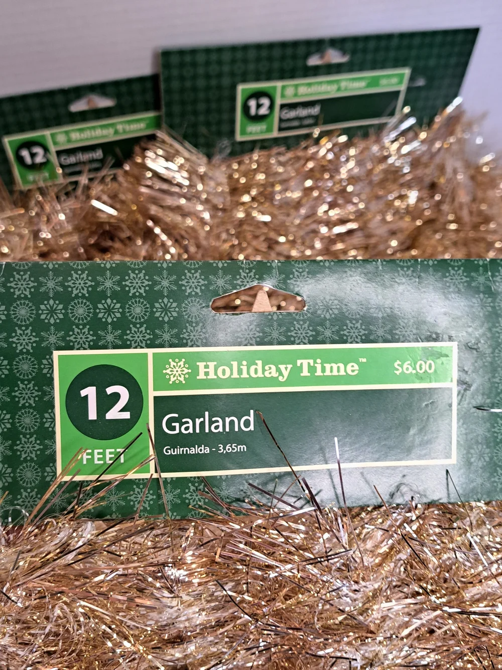 Holiday Time 12-Foot Tinsel Gold Garland Lot of 3 all are new